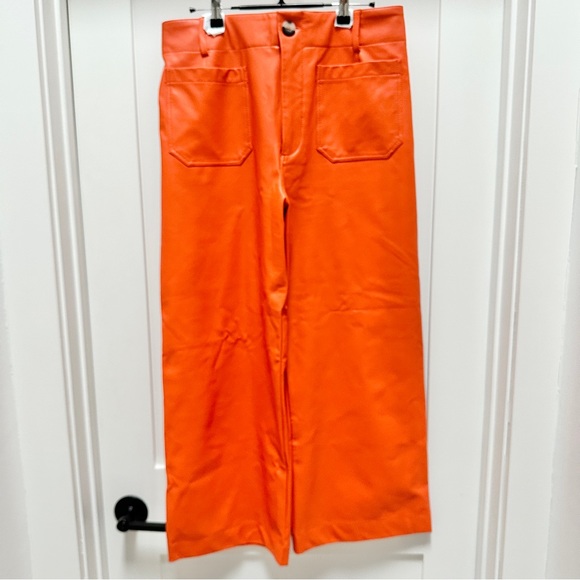 ANTHROPOLOGIE The Colette Cropped Wide-Leg Faux Leather Pants by Maeve in Orange - Picture 5 of 7
